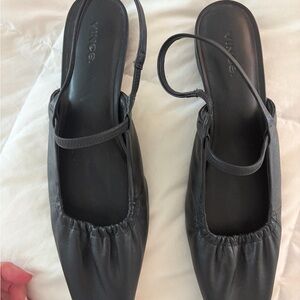 Vince Black Leather Square-Toe Slingback Flats